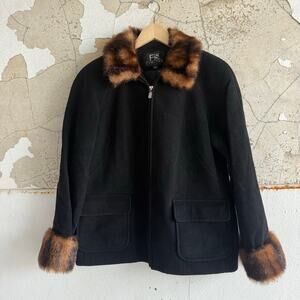 Vtg Wool Jacket Black Faux Fur Coat FS Limited Womens M Mob Wife Winter Glam